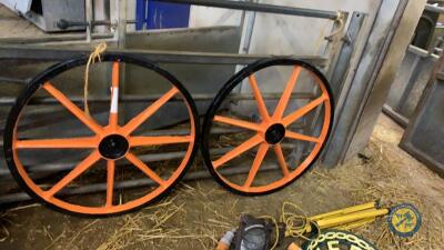 2x ornamental cart wheels