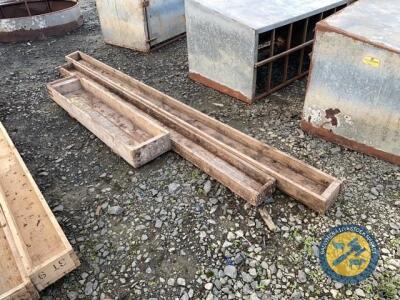 3x used wooden sheep feeding troughs of various sizes