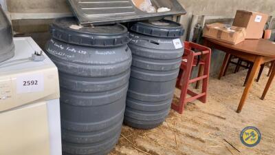 2x grey barrels with lids