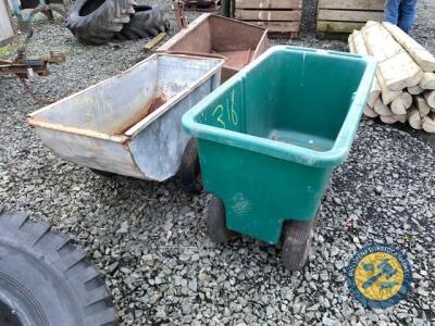 2x meal trolleys 1x plastic 1x galvanised