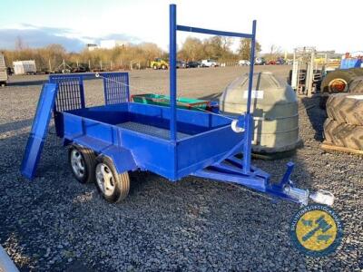 Blue 8x4 car trailer with new floor & tyres, good lights & winch