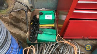 Box lot 2 petrol cans and car jacks