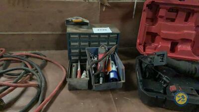 Box lot of storage box power hacksaw & sockets