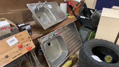 2x stainless sinks with taps