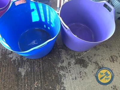 2x large coloured tubs 75L blue & purple