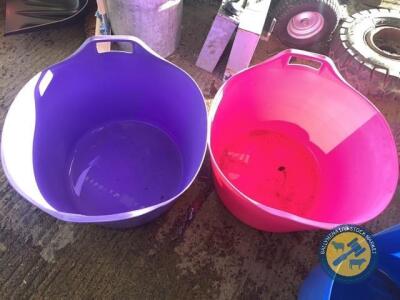 2x large coloured tubs 75L pink & purple