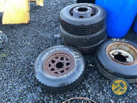 3x 6 stud rims & tyres & a s5 stud 15" wheel